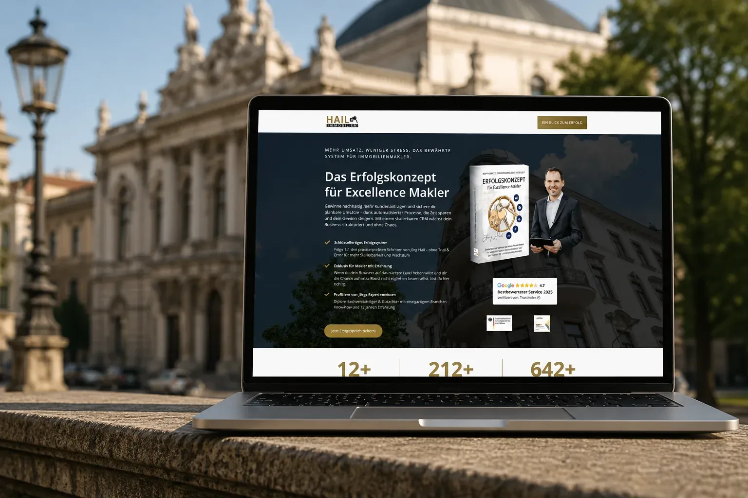 Cateon Webdesign Referenz: HAIL Immobilienmakler Landingpage im Laptop-Mockup